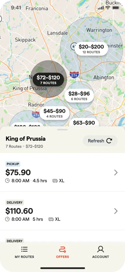 Screenshot of a map on Veho App.